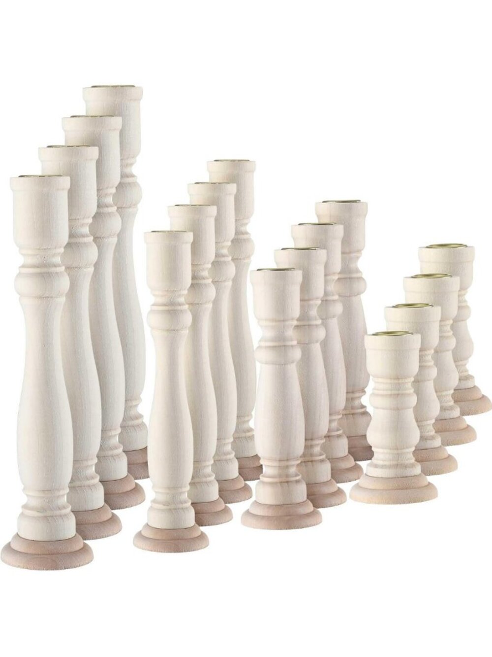 Rustic Wooden Candle Holders Set - 16 Unfinished Pillar Candlestick Stands for
